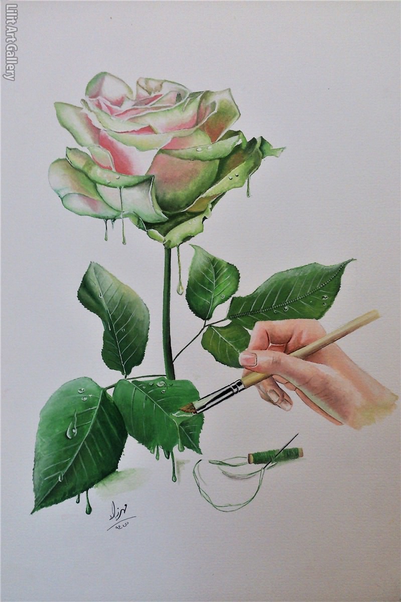 تابلو نقاشی دست هنرمند و گل رز