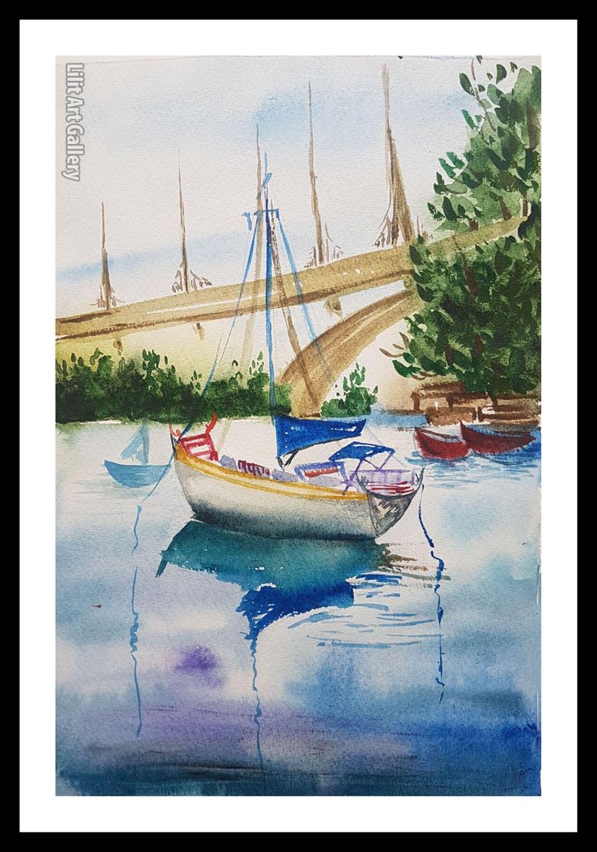 تابلو نقاشی قایق‌ها در رودخانه