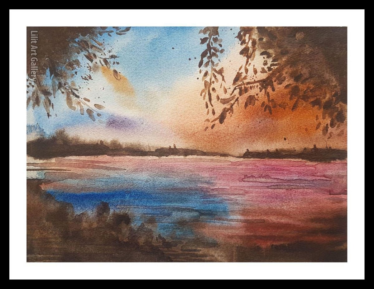تابلو نقاشی غروب دریاچه