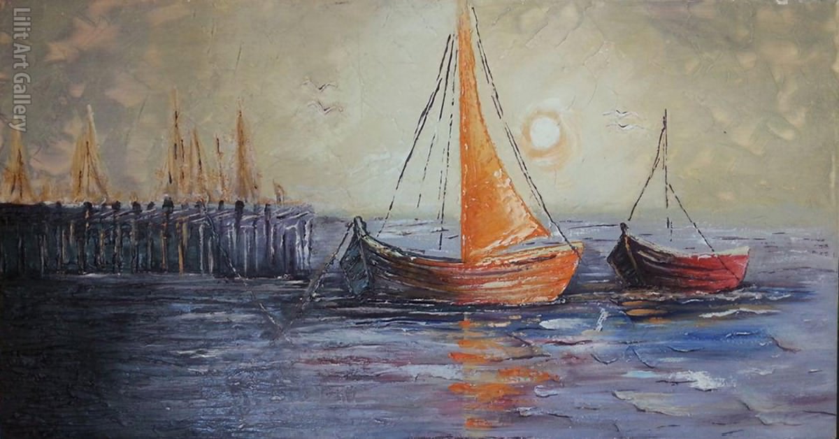 تابلو نقاشی اسکله قایق ها