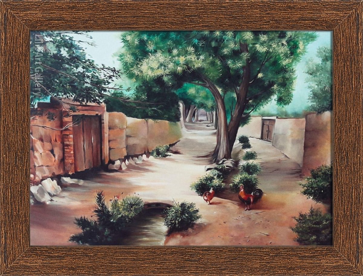 تابلو نقاشی کوچه باغ روستایی