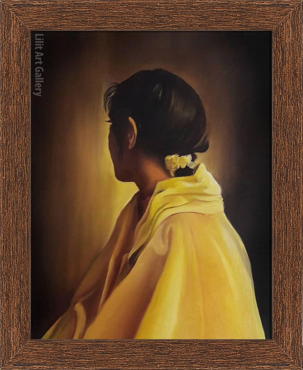 تابلو نقاشی دختری با شنل زرد