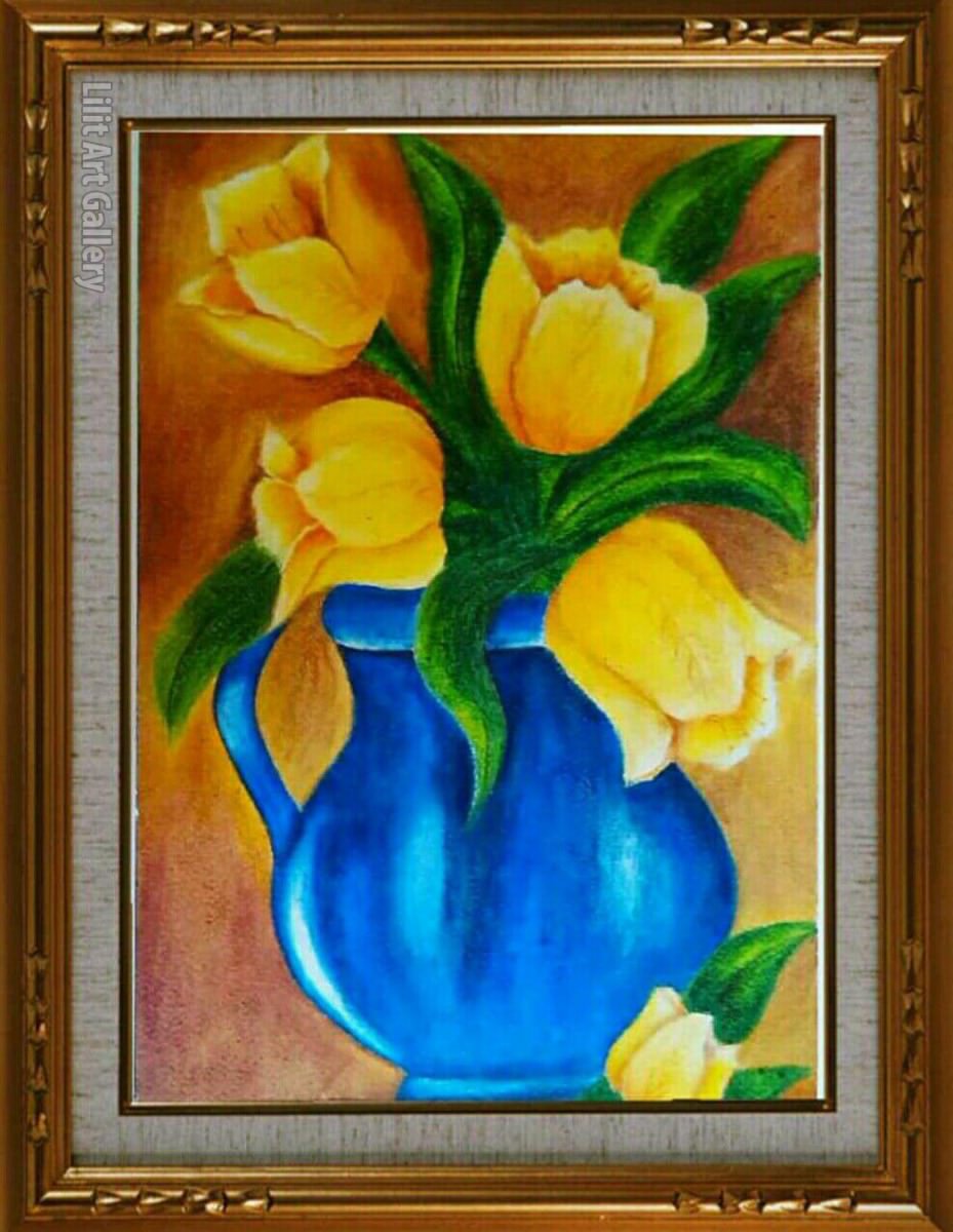 تابلو نقاشی گلدان آبی