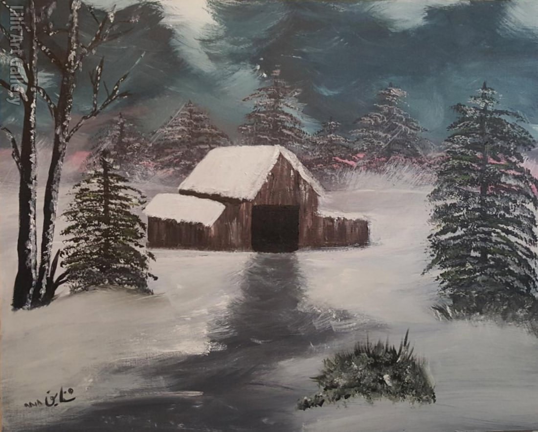 تابلو نقاشی کلبه زمستانی