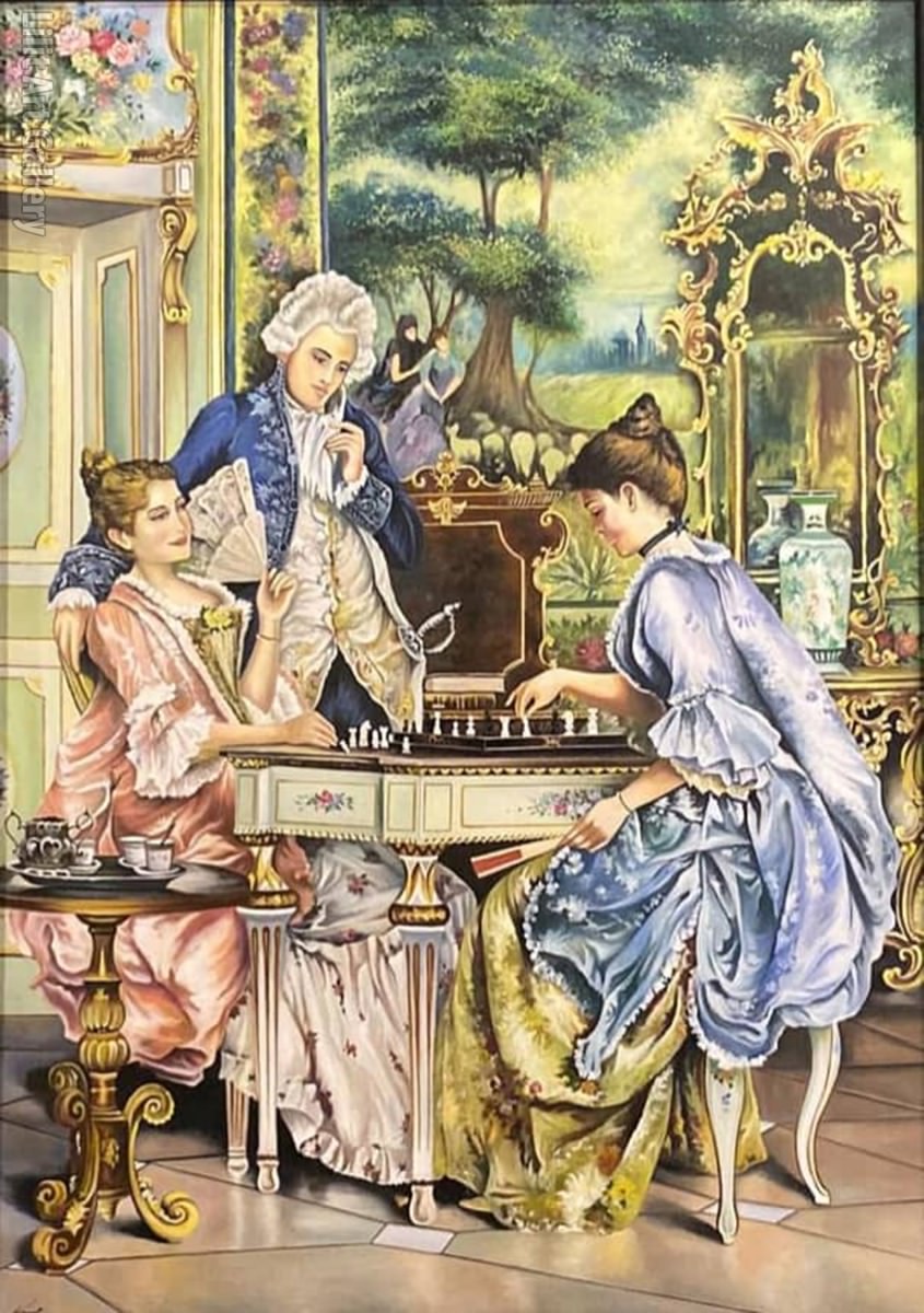 تابلو نقاشی بازی شطرنج در مهمانی اعیان