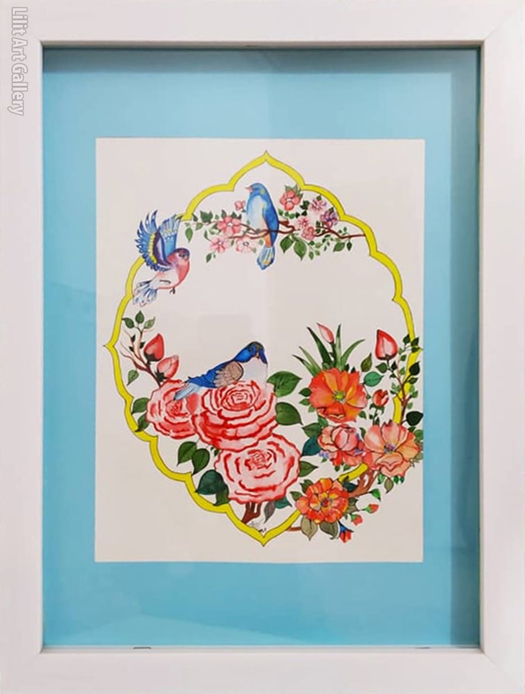 تابلو نقاشی گل و مرغ